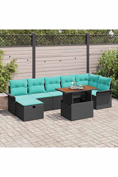 vidaxl Set de canapele pentru gradina cu perna 8 pcs Negru poliratan