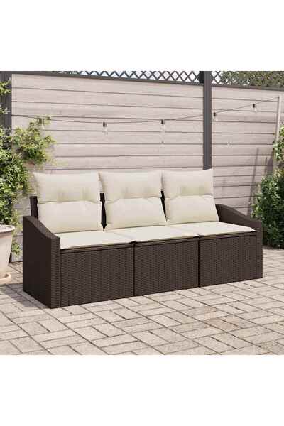 vidaxl Set de canapea cu perna 3 pcs Maro poliratan