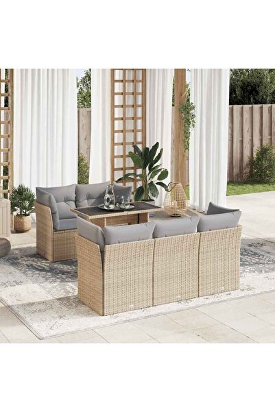 vidaxl Set canapele de gradina cu perne, 6 piese, bej, poliratan