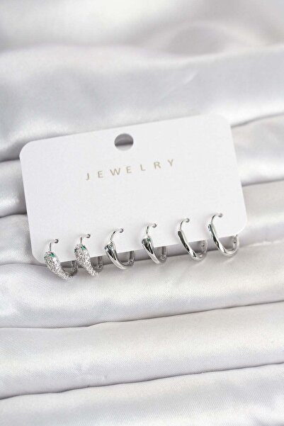 Inure Jewelry طقم أقراط نسائية من النحاس باللون الفضي على شكل ثعبان