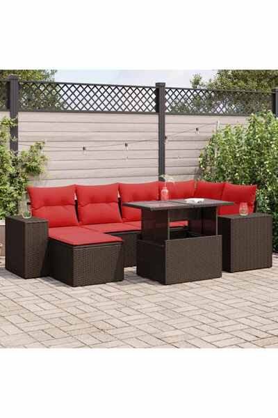 vidaxl Set canapele de gradina cu perne, 9 piese, maro, poliratan