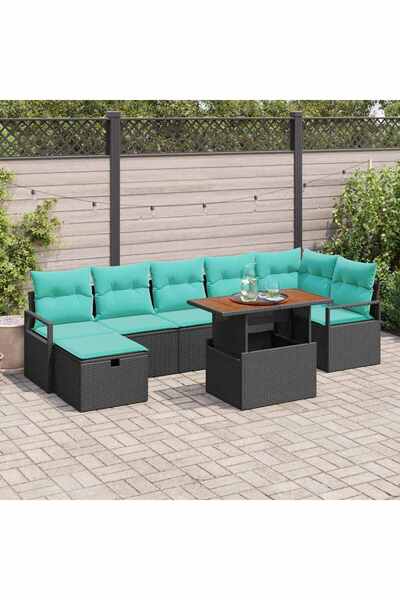 vidaxl Set de canapele pentru gradina cu perna 8 pcs Negru poliratan