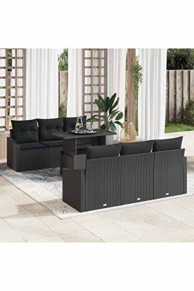 vidaxl Set de canapele pentru gradina cu perna 7 pcs Negru poliratan