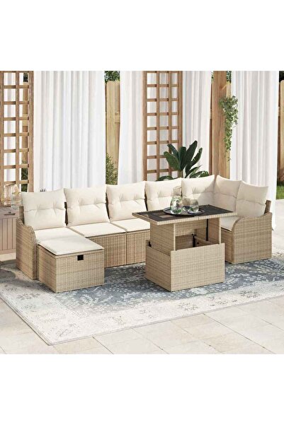 vidaxl Set de canapele pentru gradina cu perna 8 pcs Bej Rattan poli