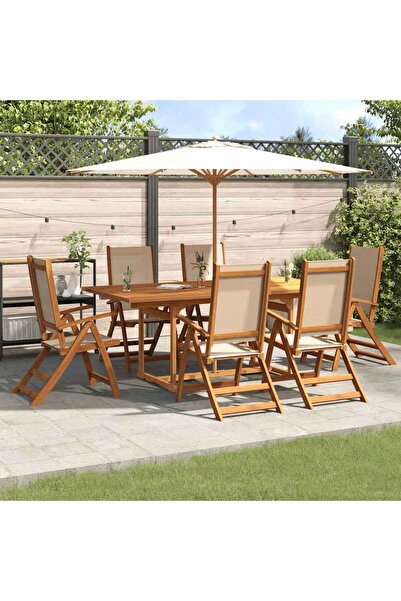 vidaxl Set mobilier de gradina, 7 piese, lemn masiv acacia/textilena