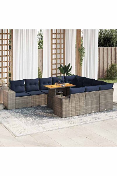 vidaxl Set canapele de gradina cu perne, 11 piese, gri, poliratan