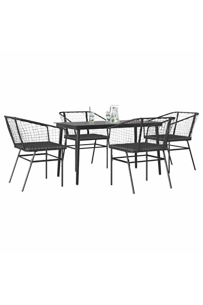 vidaxl Set de sufragerie de gradina 5 piese neagra Sticla Poly Rattan