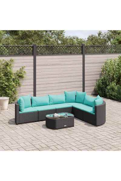 vidaxl Set canapele de gradina cu perne, 7 piese, negru, poliratan