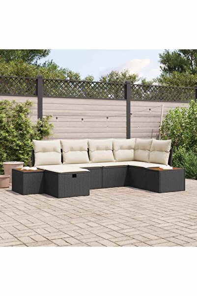 vidaxl Set de canapele pentru gradina cu perna 6 pcs Negru poliratan