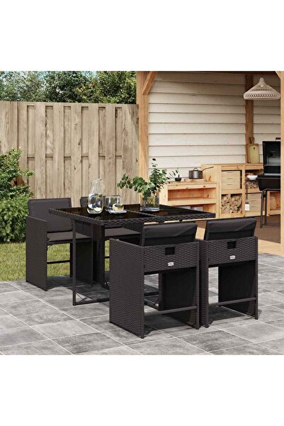 vidaxl Set mobilier de gradina cu perne, 5 piese, negru, poliratan