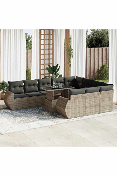 vidaxl Set canapele de gradina cu perne, 11 piese, gri, poliratan