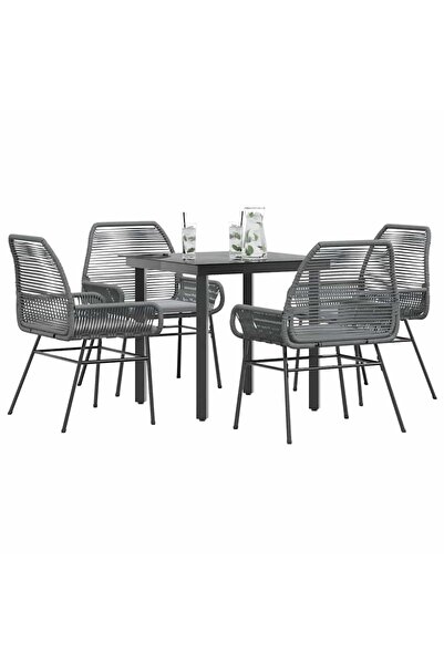 vidaxl Set de sufragerie de gradina 5 piese sticla poliratan gri