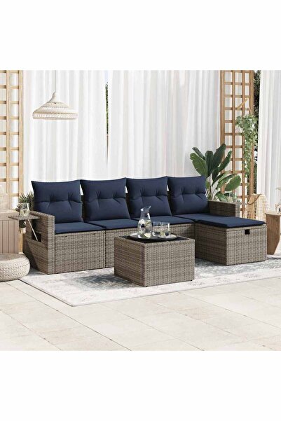 vidaxl Set mobilier gradina cu perne, 6 piese, gri, poliratan