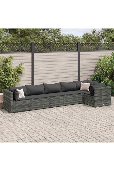 vidaxl Set mobilier de gradina cu perne, 6 piese, gri, poliratan