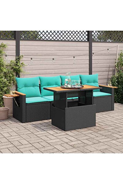 vidaxl Set mobilier de gradina cu perne, 5 piese, negru, poliratan