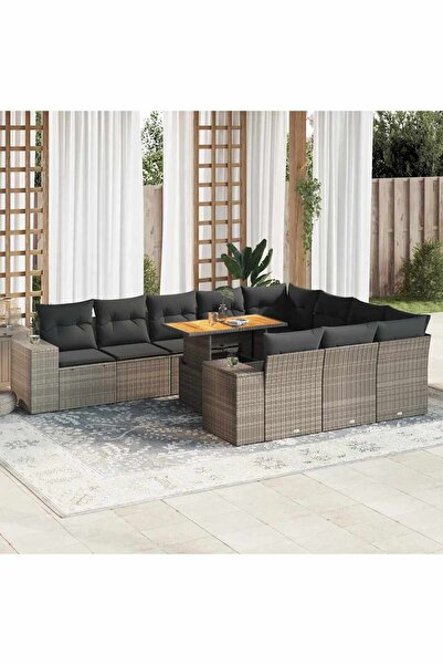 vidaxl Set mobilier de gradina cu perne, 10 piese, gri, poliratan