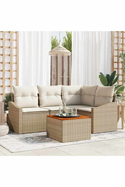 vidaxl Set de canapele pentru gradina 5 pcs Bej È™i crem poliratan