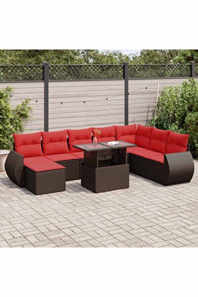 vidaxl Set canapele de gradina cu perne, 9 piese, maro, poliratan