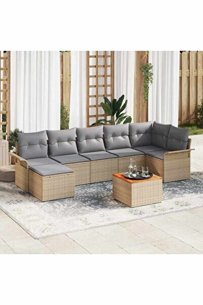 vidaxl Set de canapele pentru gradina cu perna 8 pcs Bej poliratan