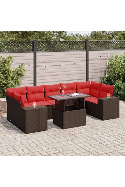 vidaxl Set canapele de gradina cu perne, 8 piese, maro, poliratan