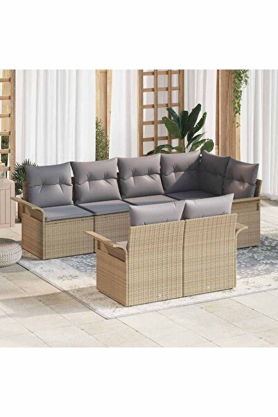 vidaxl Set de canapele pentru gradina cu perna 7 pcs Bej poliratan