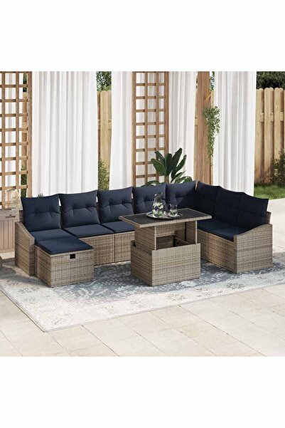 vidaxl Set de canapele pentru gradina cu perna 9 pcs Gri poliratan