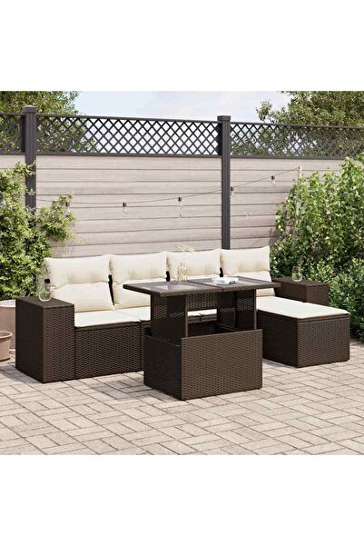 vidaxl Set canapele de gradina cu perne, 6 piese, maro, poliratan