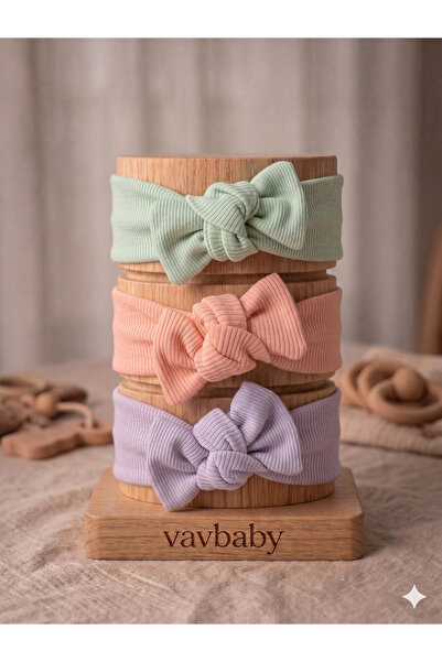VaVbaby Kız Bebek 3’lü Ribana Fiyonklu Bandana Seti - Mor