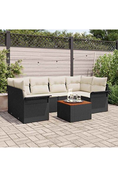 vidaxl Set de canapele pentru gradina cu perna 7 pcs Negru poliratan