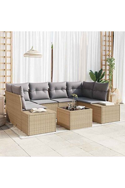 vidaxl Set de canapele pentru gradina 8 pcs Bej È™i gri poliratan