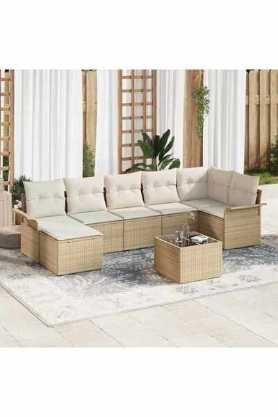 vidaxl Set de canapele pentru gradina cu perna 8 pcs Bej Rattan poli