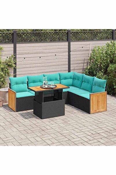 vidaxl Set canapele gradina perne 7 piese negru, poliratan/lemn acacia