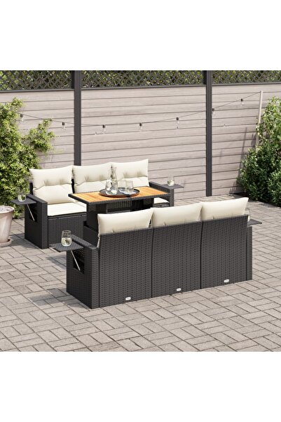 vidaxl Set canapele de gradina cu perne, 7 piese, negru, poliratan