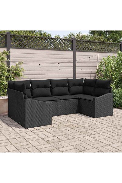 vidaxl Set de canapea cu perna 6 pcs Negru poliratan