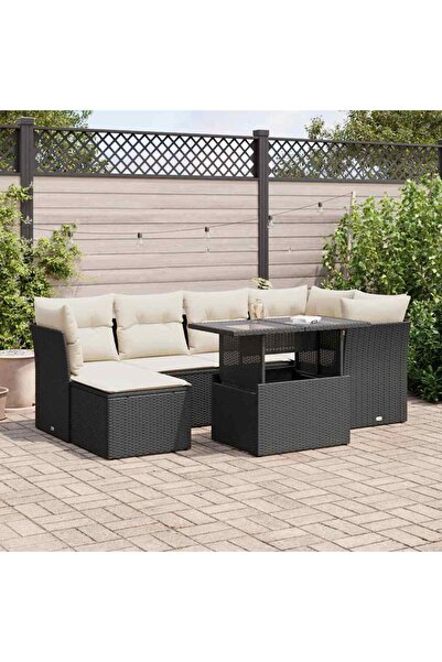 vidaxl Set canapele de gradina cu perne, 7 piese, negru, poliratan