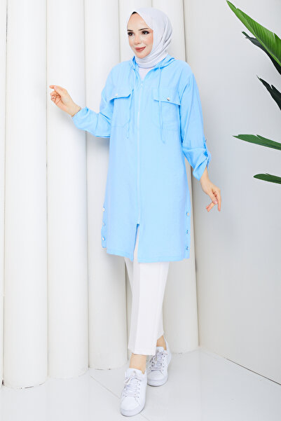 Pamuk Butik Women's Side Button Detailed Zipper Closure Cap