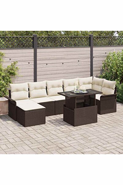 vidaxl Set de canapele pentru gradina cu perna 8 pcs Maro Rattan poli