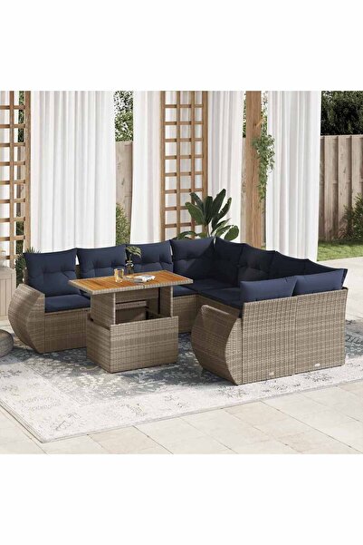 vidaxl Set canapele de gradina, 9 piese, cu perne, gri, poliratan