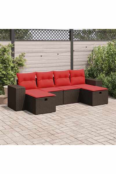 vidaxl Set canapele de gradina cu perne, 6 piese, maro, poliratan