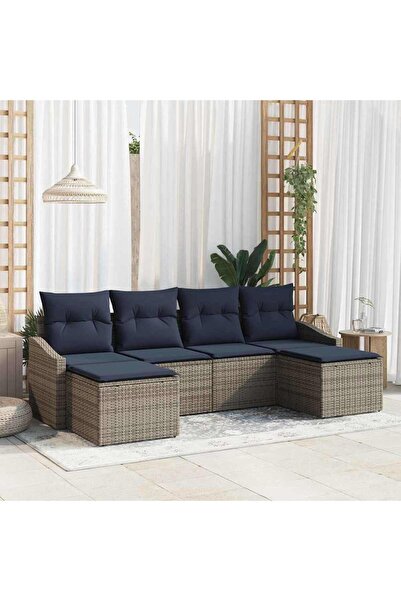 vidaxl Set de canapele pentru gradina 6 pcs Gri È™i bleumarin poliratan
