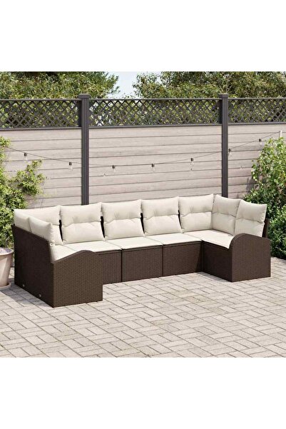 vidaxl Set de canapele pentru gradina 7 pcs Maro È™i alb poliratan