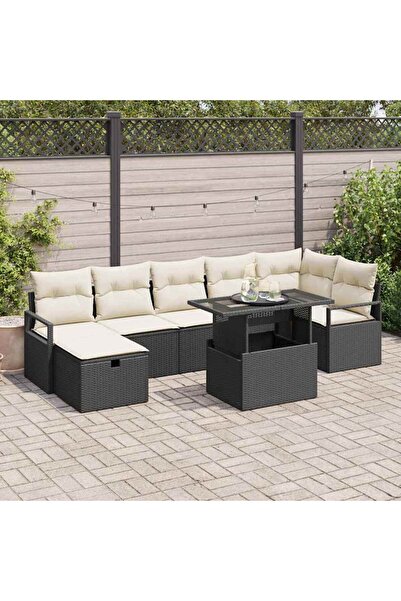 vidaxl Set de canapele pentru gradina cu perna 8 pcs Negru Rattan poli