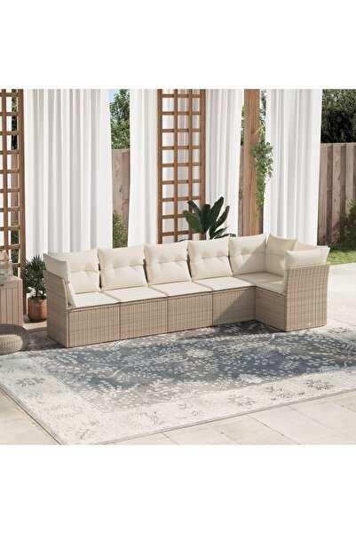 vidaxl Set canapele de gradina cu perne, 6 piese, bej, poliratan