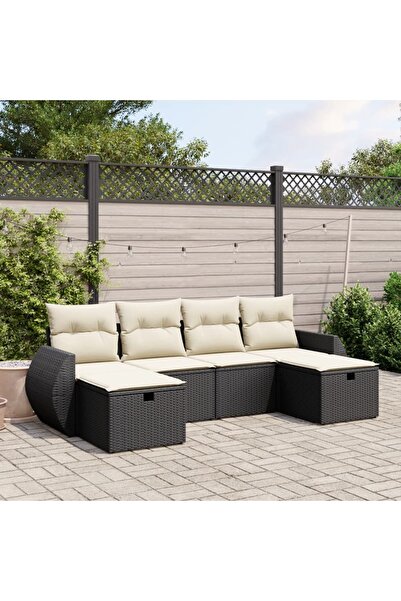 vidaxl Set mobilier de gradina cu perne, 6 piese, negru, poliratan
