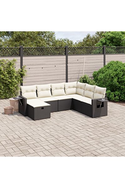 vidaxl Set canapele de gradina cu perne, 7 piese, negru, poliratan