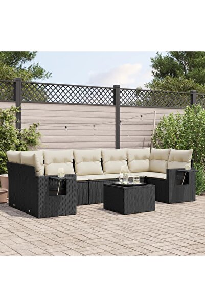 vidaxl Set mobilier de gradina cu perne, 8 piese, negru, poliratan