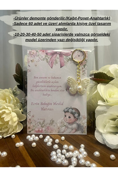 İBAHEDİYELİK İncili Anahtarlık Mevlid- Baby Shower Hediyelik 10 adet