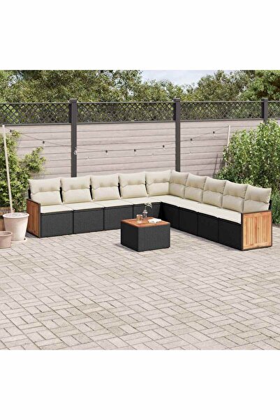 vidaxl Set canapele de gradina cu perne, 10 piese, negru, poliratan