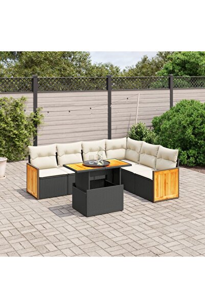 vidaxl Set canapele de gradina cu perne, 7 piese, negru, poliratan