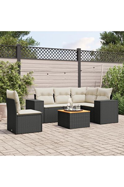 vidaxl Set mobilier de gradina cu perne, 6 piese, negru, poliratan